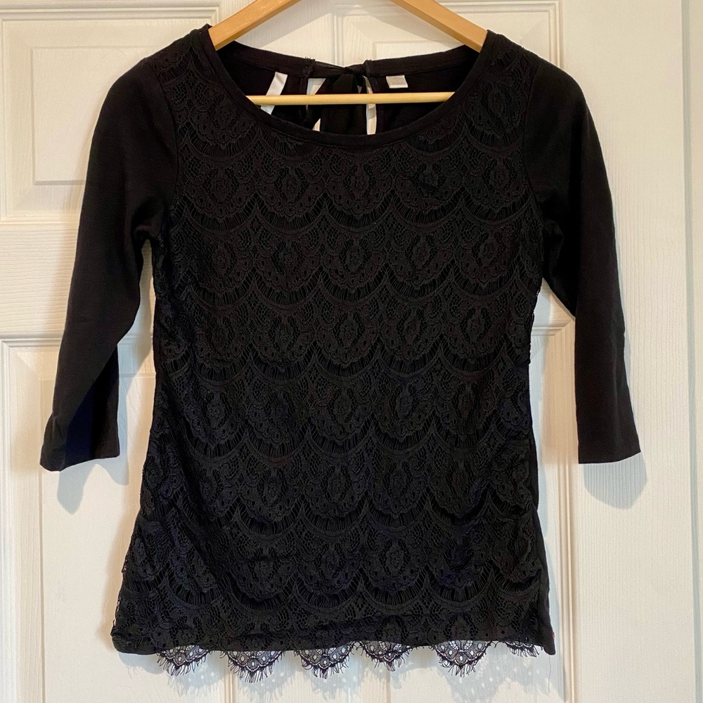 LC Lauren Conrad Black Embellished Fitted Blouse